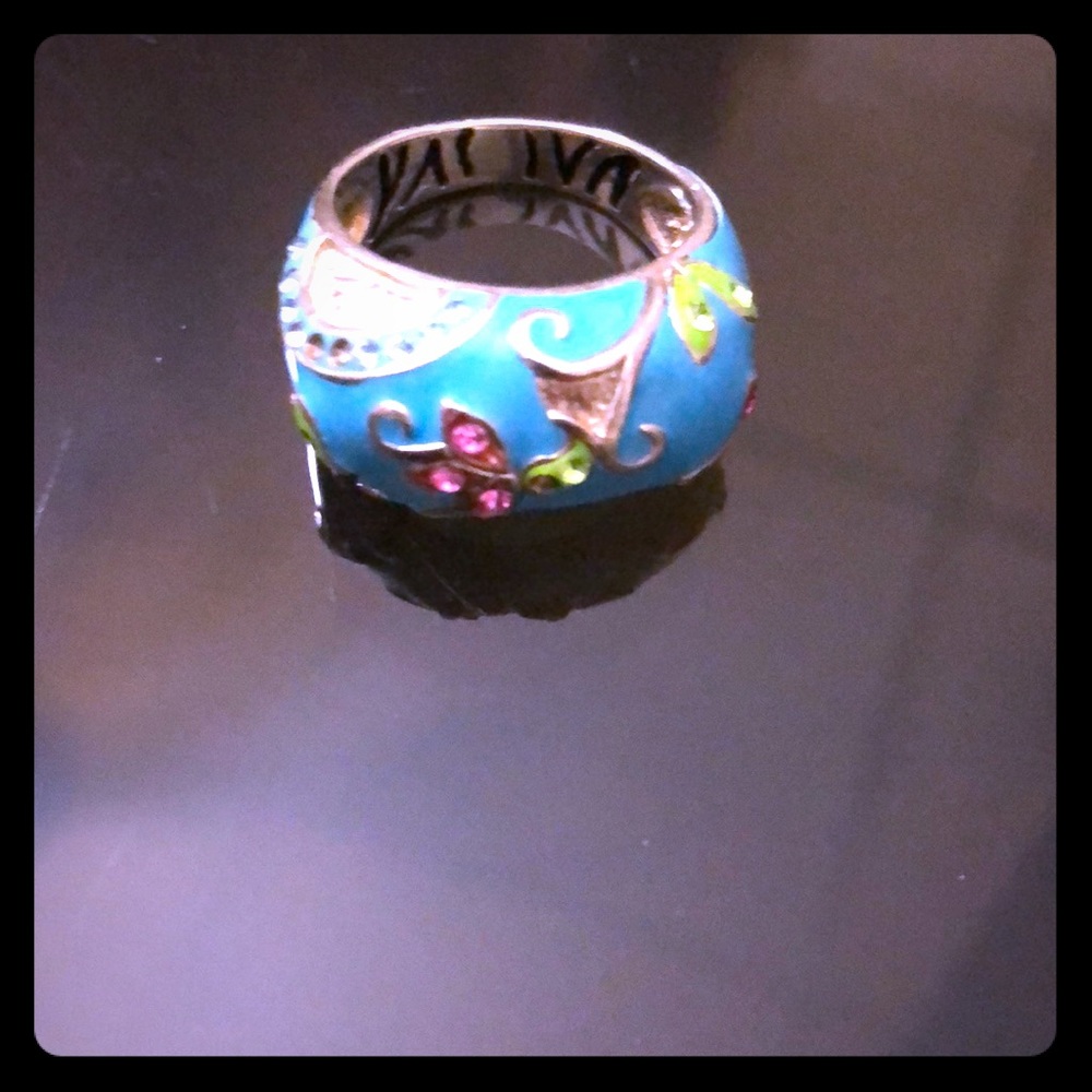 Turquoise Painted Floral Ring